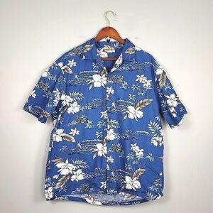 Winnie Fashion Hawaiian Floral Blue Print Shirt